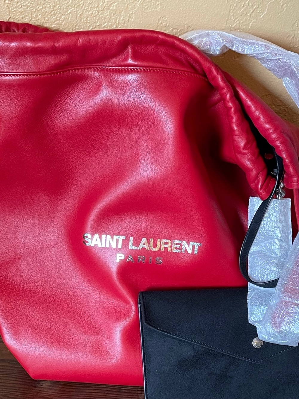 Saint Laurent Red Leather Tote with Black Accent